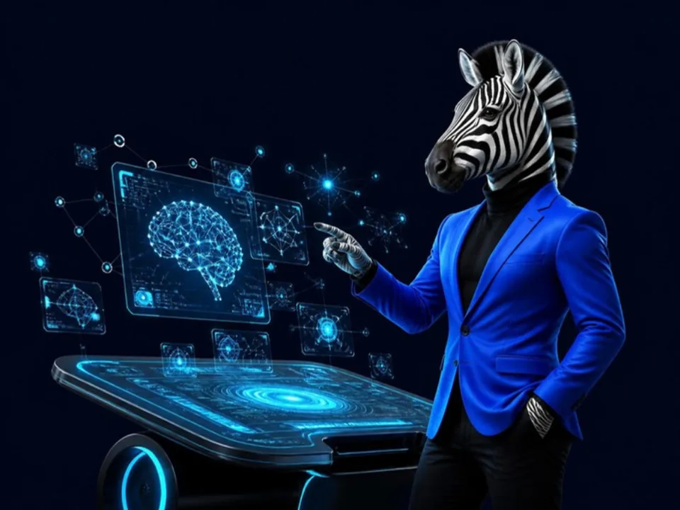 Зебра за пультом с интерфейсами искусственного интеллекта